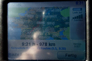 Bild: Reiseroute vom Navi berechnet 9:21h und 978km