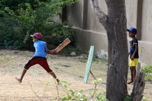 Bild: Cricket - notfalls mit einem Stück Holz als Schläger