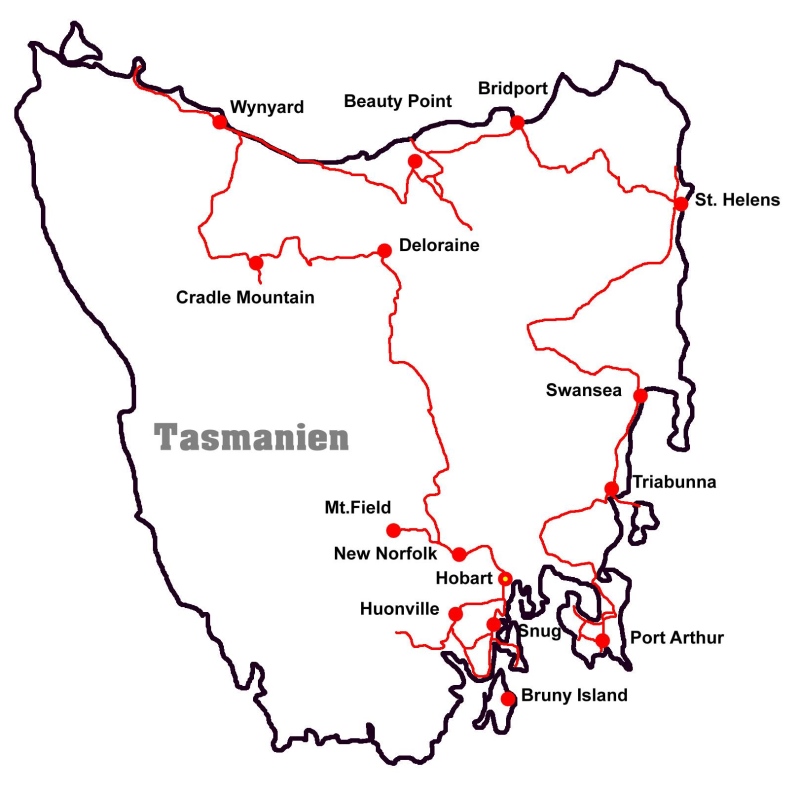 Reiseroute von Tasmanien
