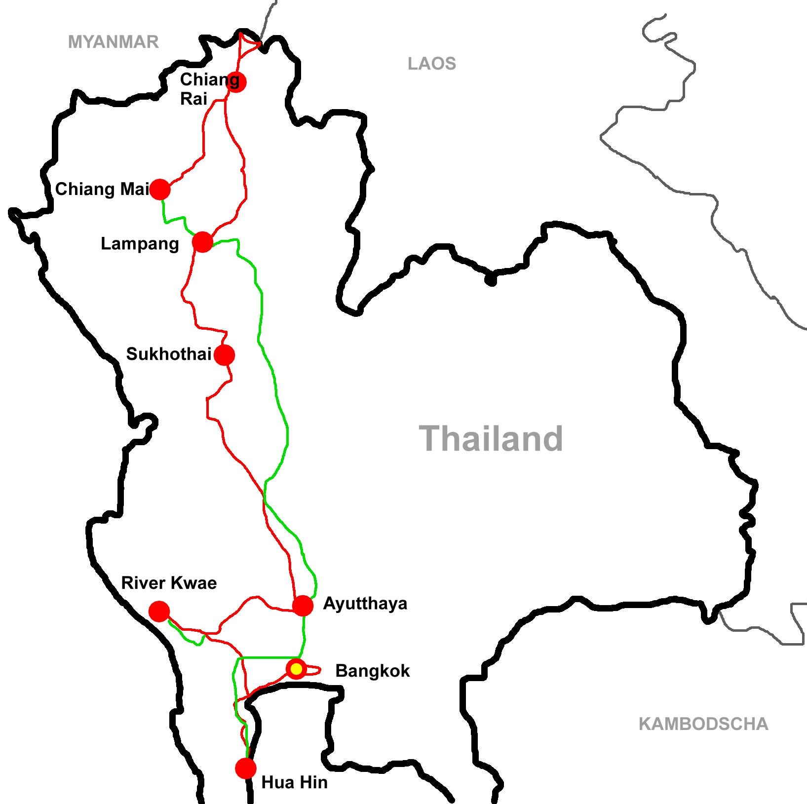 Reiseroute von Thailand