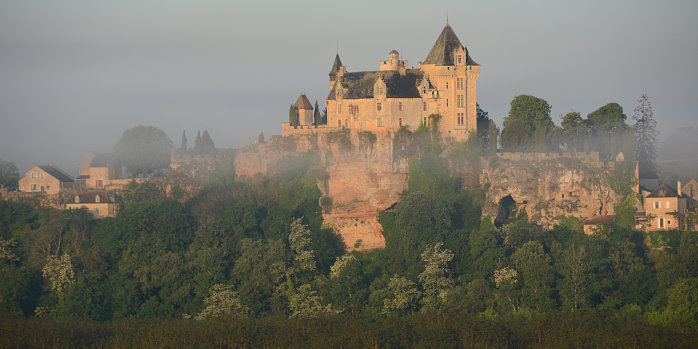 Bild: Schloß Montfort im morgentlichen Nebel und Licht